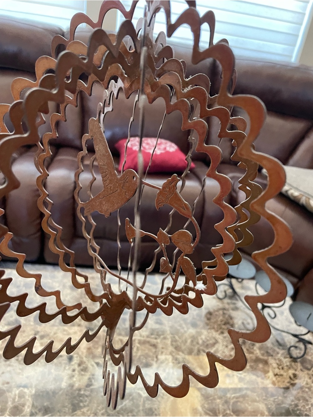 Rust-Brown Metal Bird Wind Spinner - Decorative Home Party Accent - Picture 4 of 4